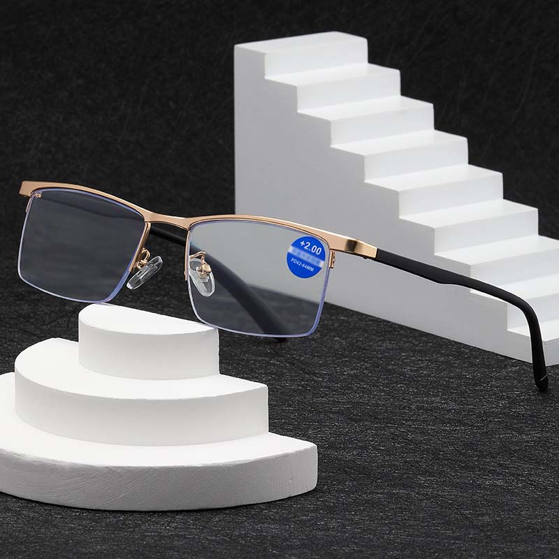 New Metal Half Frame Reading High-definition Anti Blue Light Reading Glasses With Presbyopia For Business Men 2303