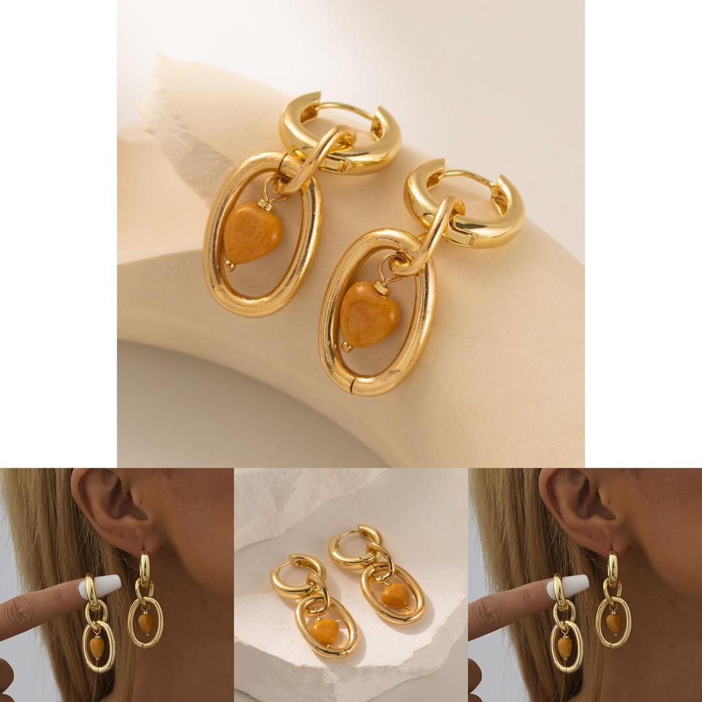 Elegant Heart Design Gold Plated Copper Earrings For Stylish Women