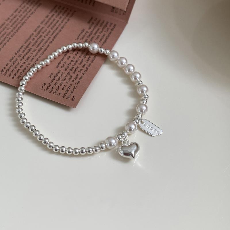 VENTFILLE 925 Sterling Silver Love Heart Pearl Bracelet for Women Girl Bead Letter Lucky Versatil Jewelry Gift Dropshipping