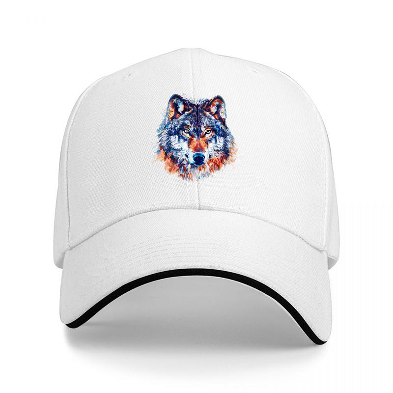 Wolf Head Art Print Baseball Cap Black Adjustable Hat with Colorful Animal Design for Outdoor Fashion and Casual Wear