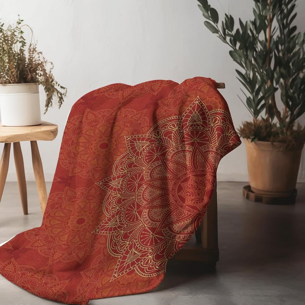 Rote Mandala Fleece-Decke Weiche Warme Überwurfdecke für Sofa Bett Dekorative Überwurfhülle 130x180cm