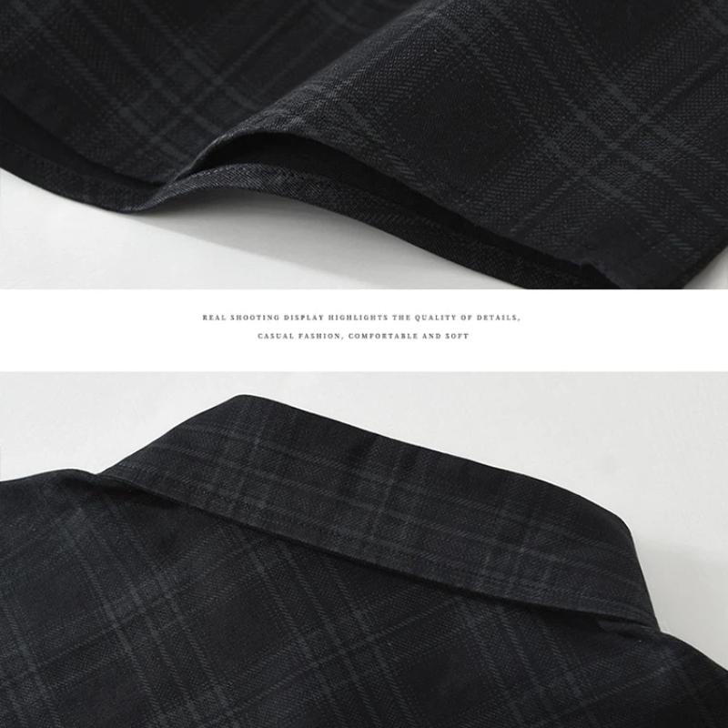 Japanese Retro Plaid Shirt Men Long Sleeve Spring and Summer New Man Shirts Daily Pure Cotton Casual Tops with Pocket