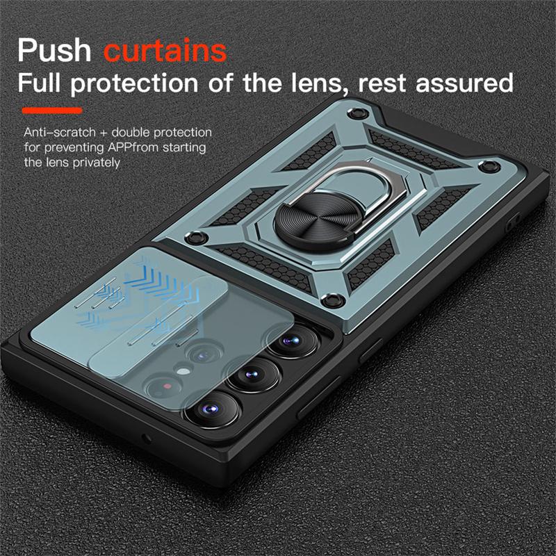 Magnetic Ring Cases For Samsung Galaxy S24 S23 S22 S21 S20 Ultra Plus Slide Lens Protector Case For Samsung S24 S23 S21 FE Cover