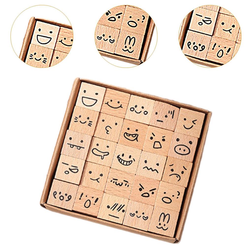 25Pcs Mini Stamps Handmade Stamper Set Wooden Rubber Stamps for Scrapbooking
