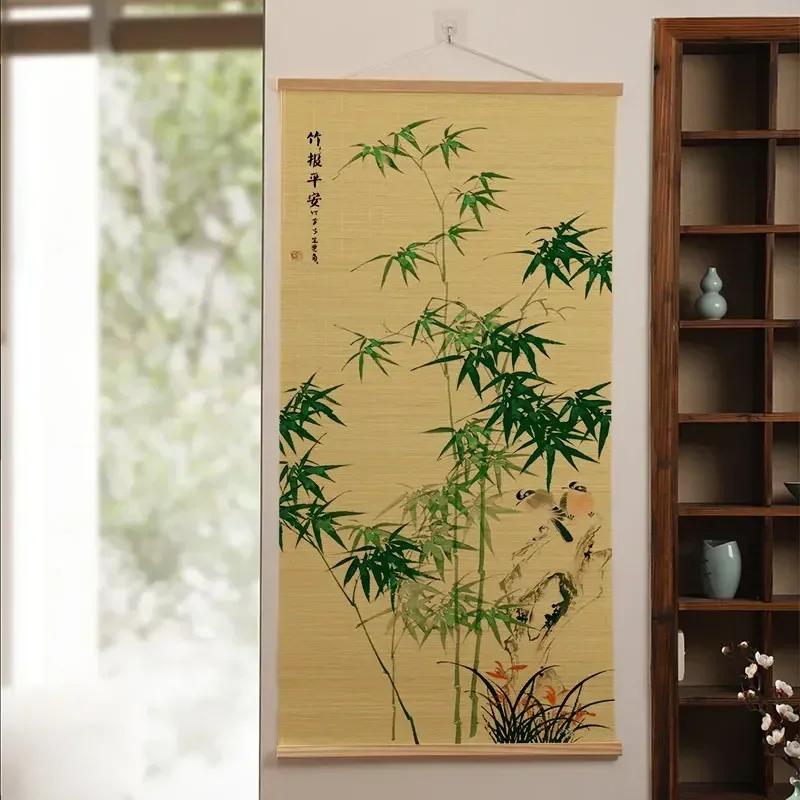 

Customized 1pc Bamboo Roller Shutter Painting Decoration of Entrance Corridor Foyer Chinese Style Tea Room Hanging Paintings 40X70CM