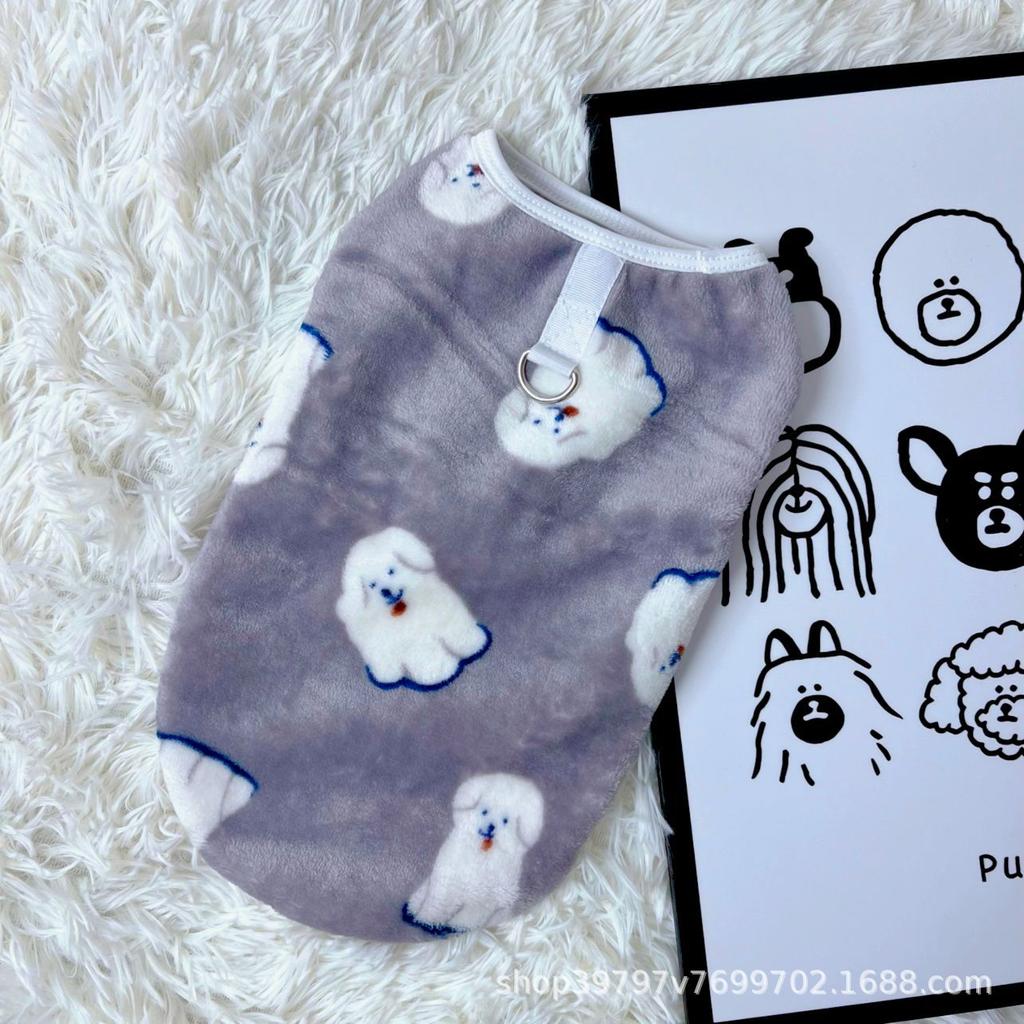 Pet dog dog clothes cat print flannel vest small dog teddy