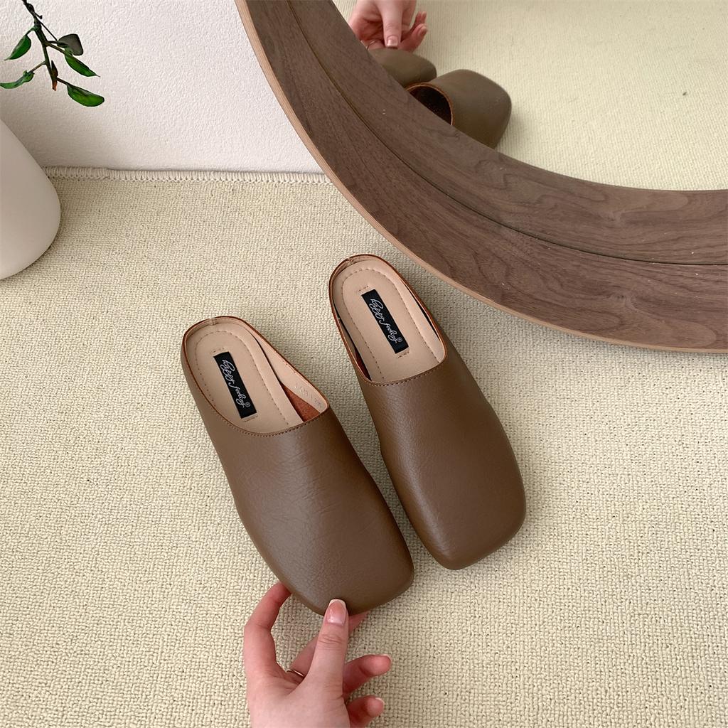 Mode Bailamos Damen Hausschuhe Damen Weiches Leder Ballerinas Slipper Oma Schuhe Frau Eckige Zehen Retro Mokassins Outdoor Pantoletten M