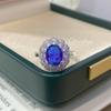 Luxury Royal Blue Sapphire Gemstone Ring with Full Pave Diamonds - European and American Style