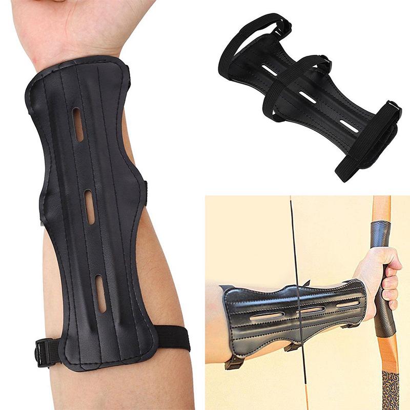 Sports Archery Arm Guard Protect Bow Black Faux Leather Forearm Useful