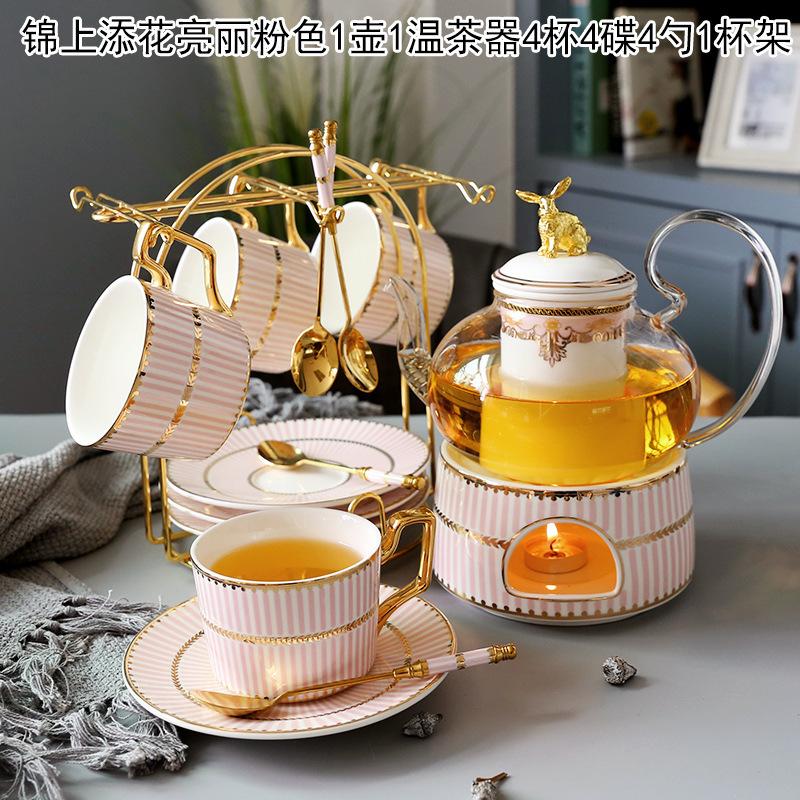 Household Flower Teapot Set, Glass Boiled Fruit Teapot, Ceramic Afternoon Tea Flower Fruit Teacup Tea Set, Candle Heating