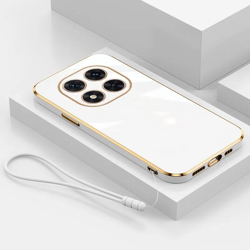 Lanyard Glossy Plated Phone Case For Xiaomi Redmi Note 14 14Pro 13 12 11S 10 14C 13C POCO X7 X6 Pro M5S Silicone Protector Cover