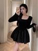 Petite French Chic Black Puffy Princess Dress - Women's Autumn Mini Tulip Skirt
