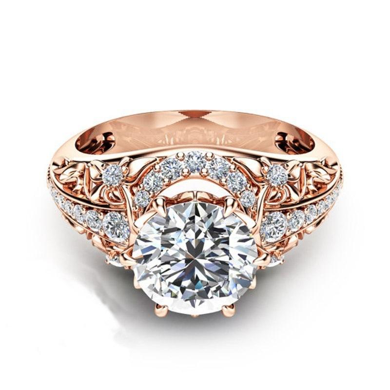 Fashion 14-Karat Rose Gold Plated With Diamonds, Women'S Ring