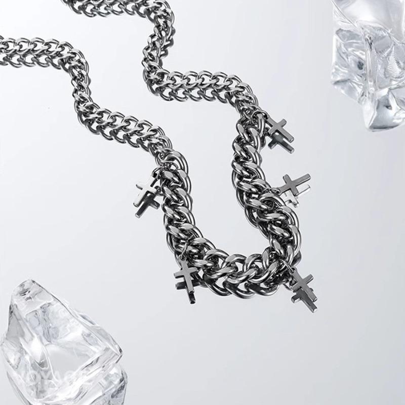 Stainless Steel Cross Pendant Bracelet for Men Women Cuban Chain Punk Hiphop Male Waterproof Jewelry Accessories Gifts Wholesale