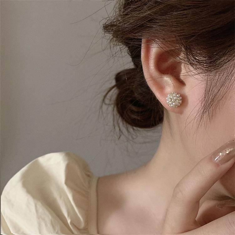 Korean Style Zircon Pearl Ball Earrings: Elegant, Versatile, and Fashionable for Women