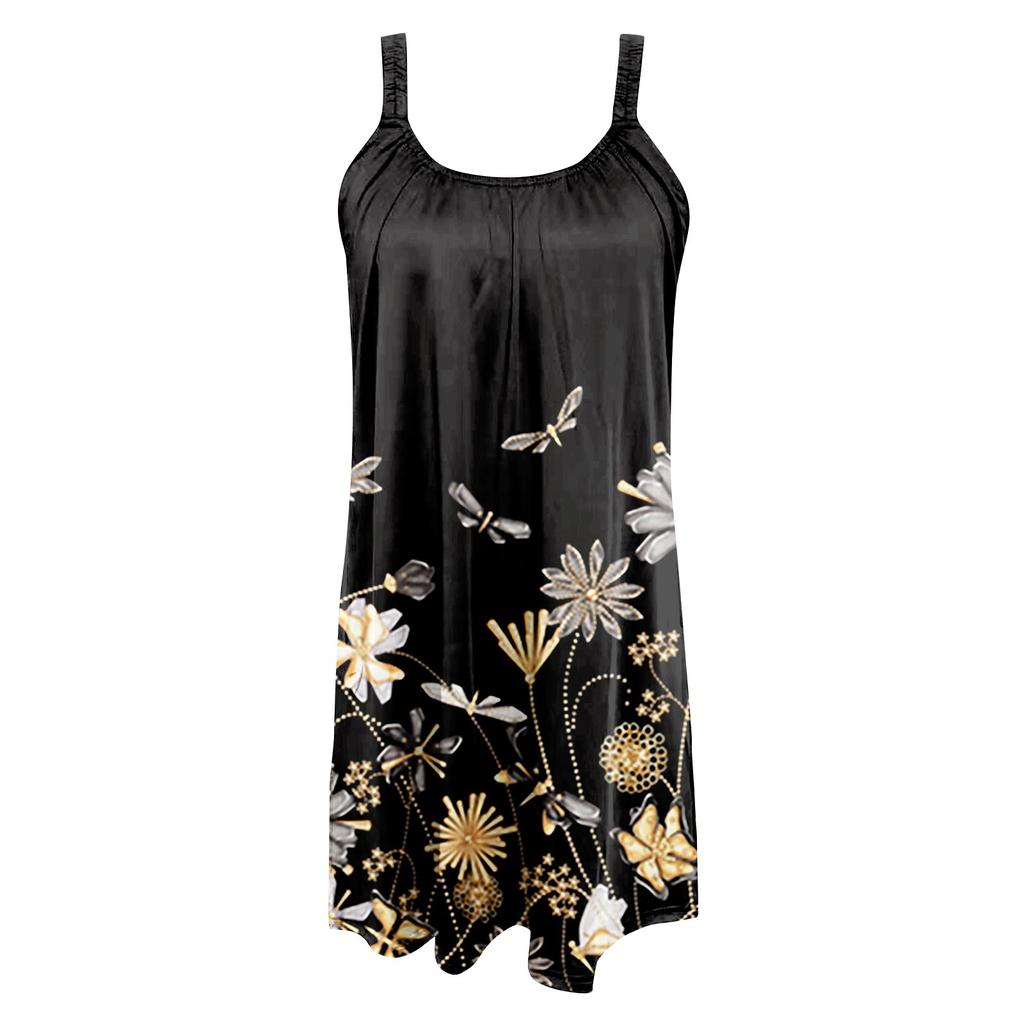 Women's Fashion Summer Printed Strapless Camisole Sleeveless Sling Dress