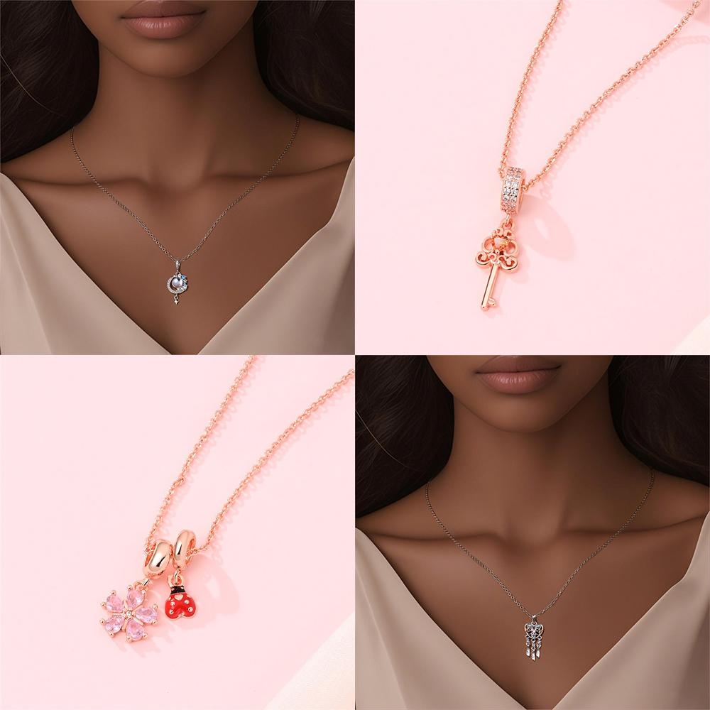 Copper Necklaces Authentic Rose Gold Plated Pink Zirconium Cupid Necklaces Cross Firefly Womens Jewellery Accessory Fine Gift