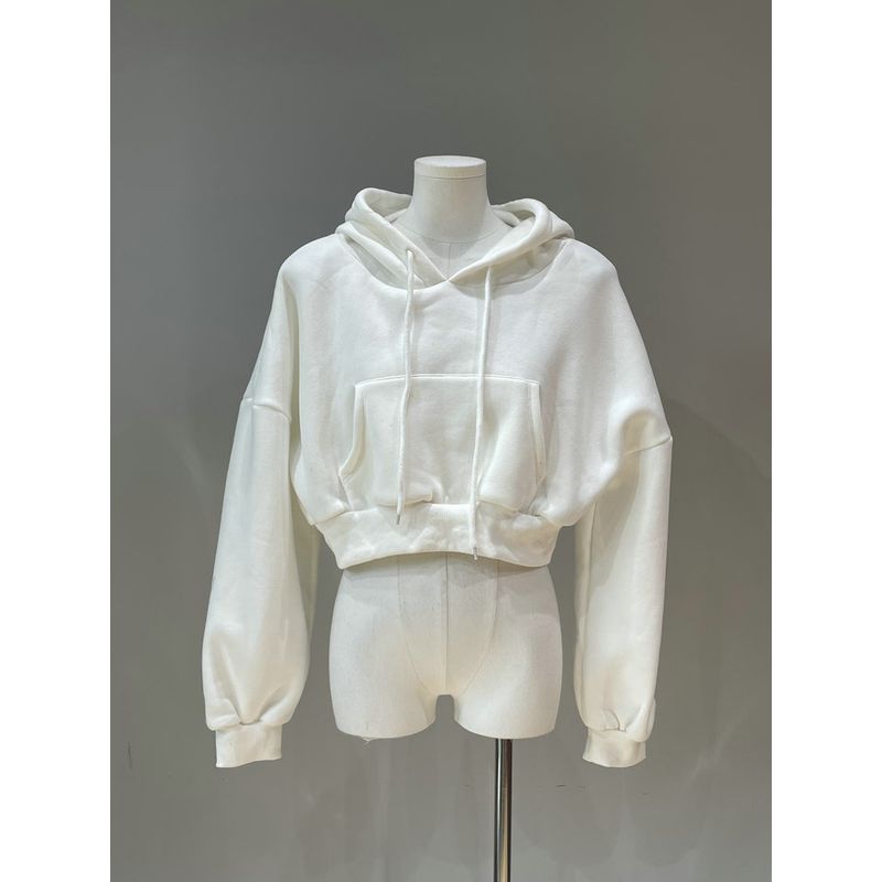 Winter 2024 European and American Single Fashion Nova Casual Sports Style Pure Color Hooded Fleece Short Tops