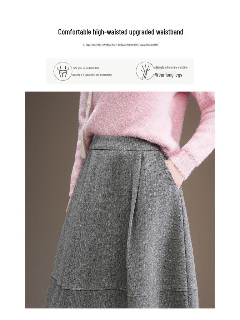 2025 Winter Slimming A-Line Wool Skirt: Mid-Length, Hip-Covering, Stylish & Comfortable Drape