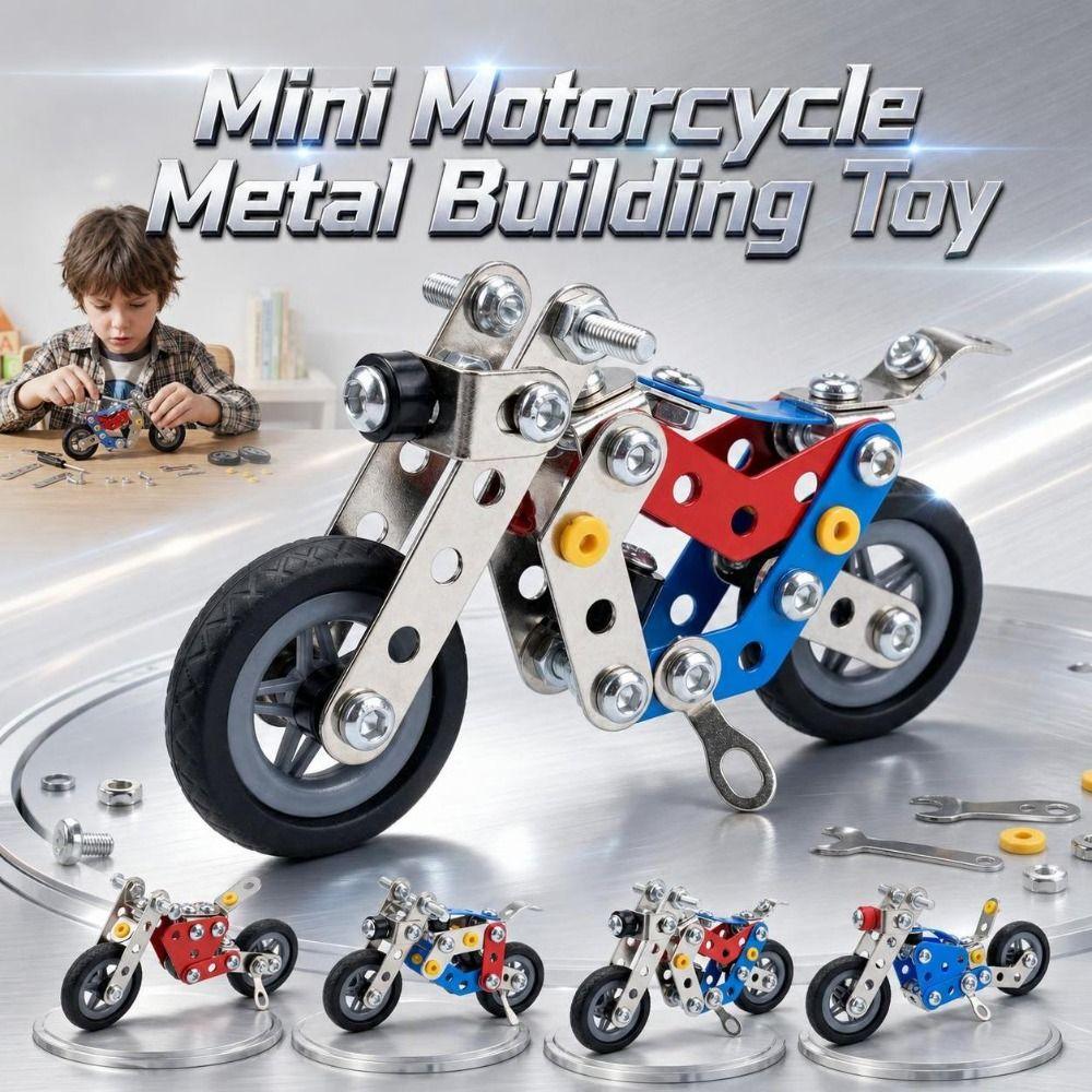 Motorcycle‑Shaped Metal Building Toy Mini‑Sized Assembly Puzzle Toy Motorcycle Model Kit Kids