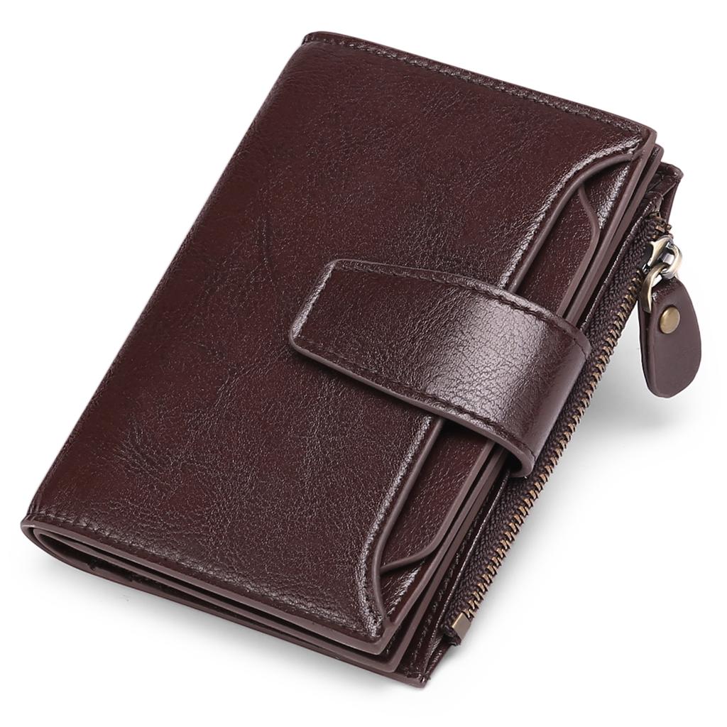 Lässige Damen-Geldbörse aus echtem Leder, Blockierung, kurz, multifunktional, große Kapazität, Reißverschluss, Münzbörse, Geldklammer