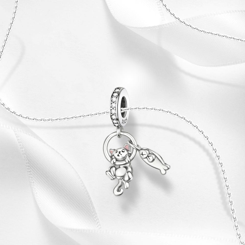 Ahthen Copper Bead Charms Kitty Fish Dangle Charm Fit Snake Chain Bracelets Necklaces for Women Jewellery Making