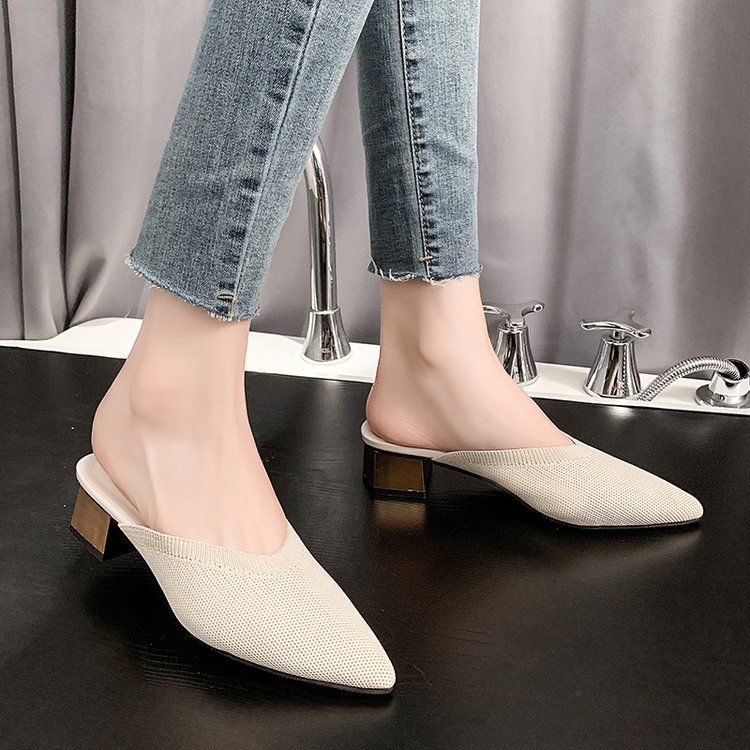 

Сандалии для женщин летом вязаные на толстом каблуке тапочки на среднем каблуке одинарные туфли для ношения на улице 41