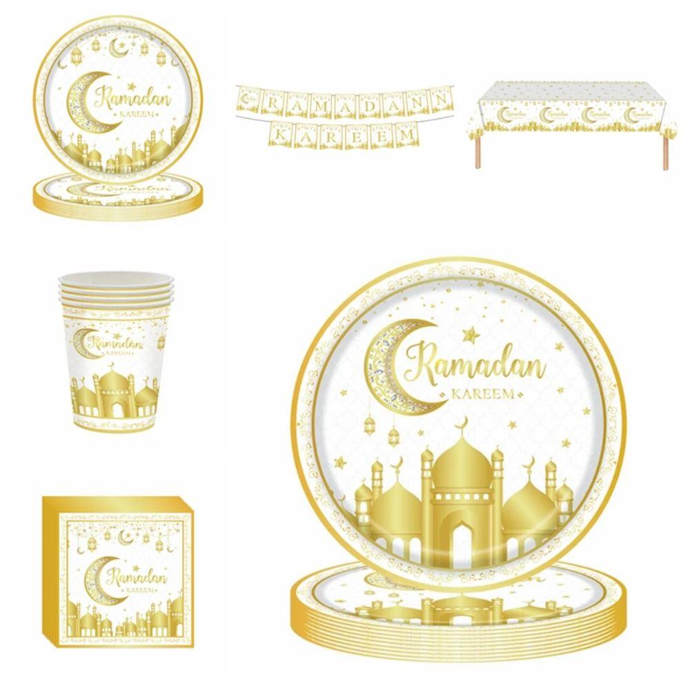 24 Guests Eid Mubarak Disposable Tableware Ramadan Kareem Party Supplies  Eid Mubarak