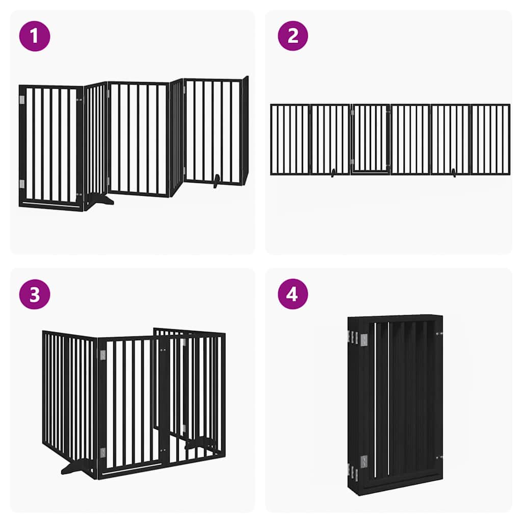 6 Panel Folding Dog Gate with Door Black 300 cm Poplar Wood