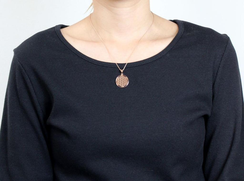 MIZAL Flower of Life Sacred Geometry Pendant Necklace In Carmelo Sterling Silver (Chain Not Included, Pink Gold)