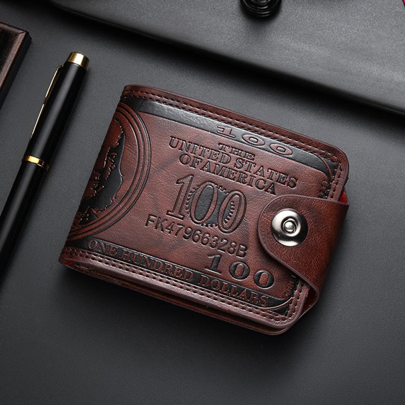 Men'S Wallets With 100 Us Dollar Patternwallet Male Leather Walet Photo Card Holderfashion Large Capacity Wallet Purse Bag
