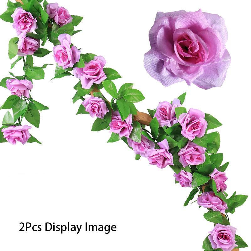 2Pcs 2.3M Rose Artificial Flowers Vine Fake Flower Head for Home Room Decor Garden Wall Wedding Decoration Outdoor Arch Ornament