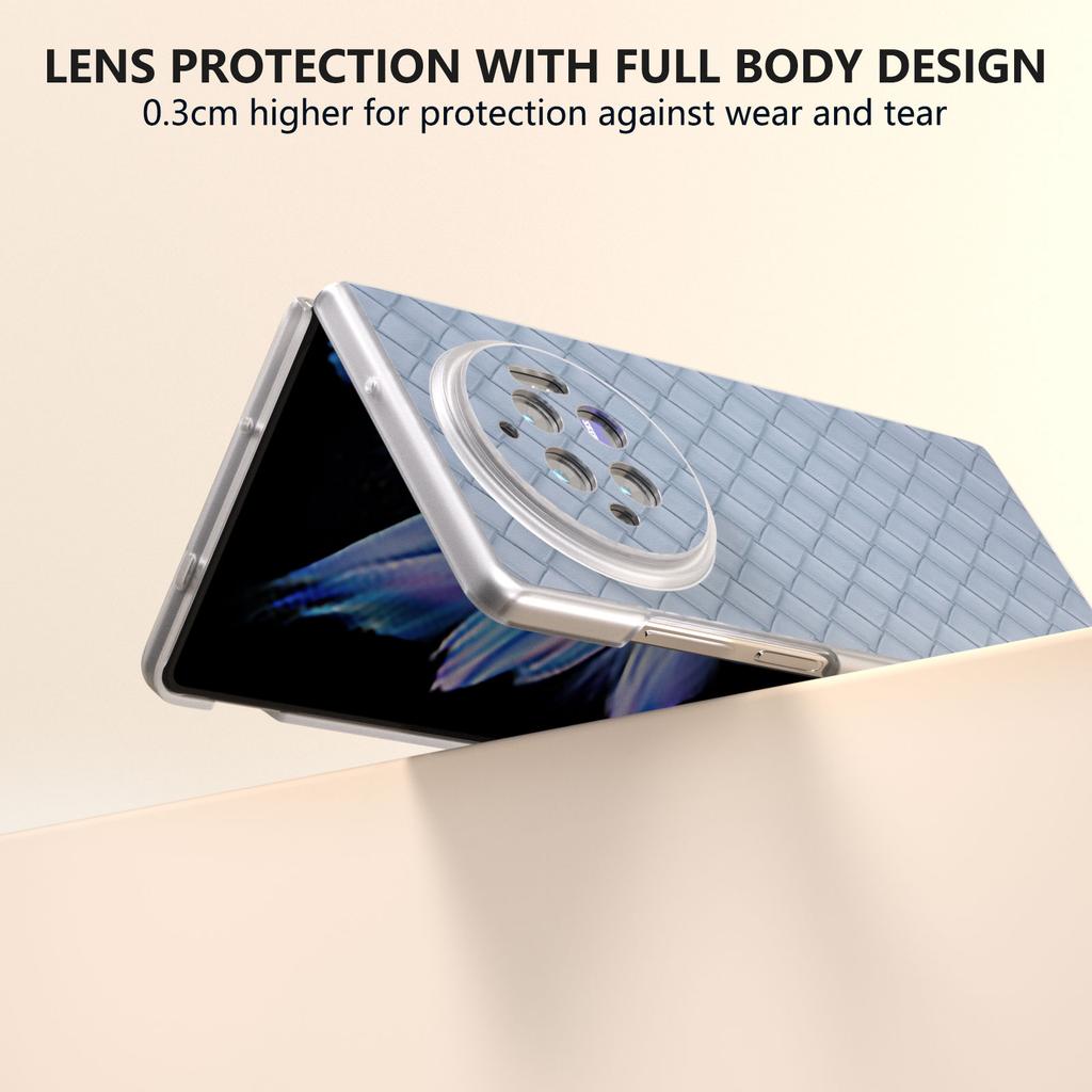 For vivo X Fold3 Case Woven Texture PU Leather Phone Cover with Transparent Matte Frame