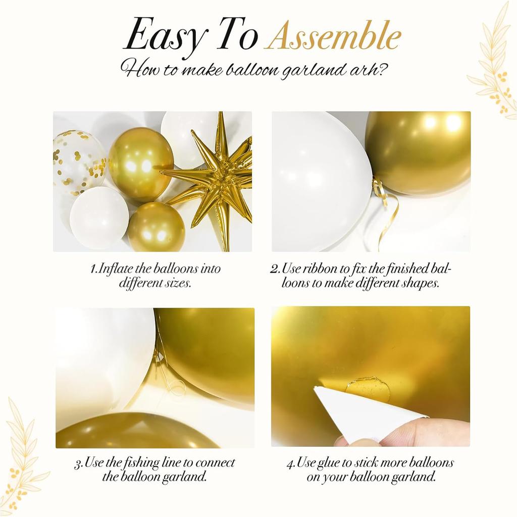 121PCS white and gold latex balloon set suitable for birthday parties, weddings, Valentine's Day party decorations