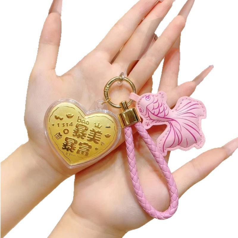 Pure Gold Peace and Joy Goldfish Leather Keychain Pendant
