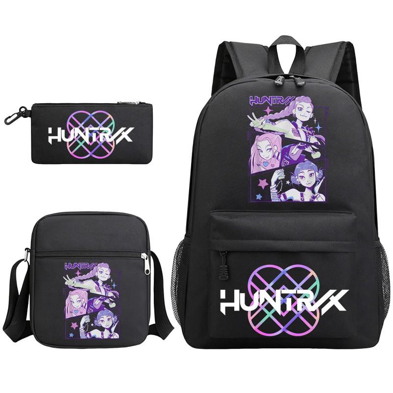 Cartoon Print School Backpack Set Teens Shoulder Bag Pencil Case Bookbag Oxford Fabric Ergonomic Straps