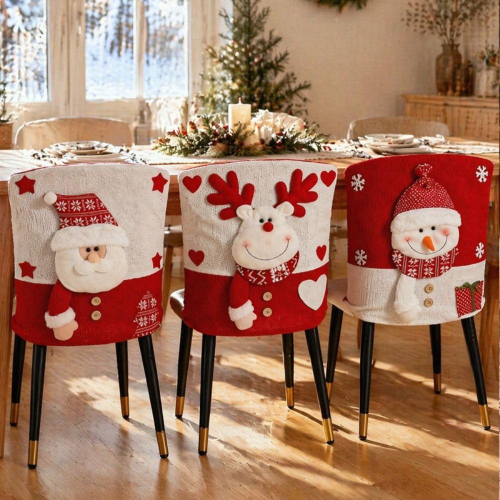 Cartoon Christmas Chair Covers Snowman Plush Stool Covers  Holiday Party