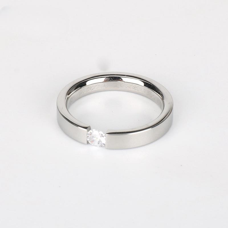 Stainless Steel Gold/ CopperColor 4 mm Zirconia Finger Rings for Men Women Size 5-10# Wedding Band Engagement Jewelry Gifts