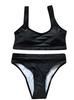 Chic Pittig Effen Tweekleurig Zwempak voor Dames - Sexy Sportieve Bikini 2025, Zwart