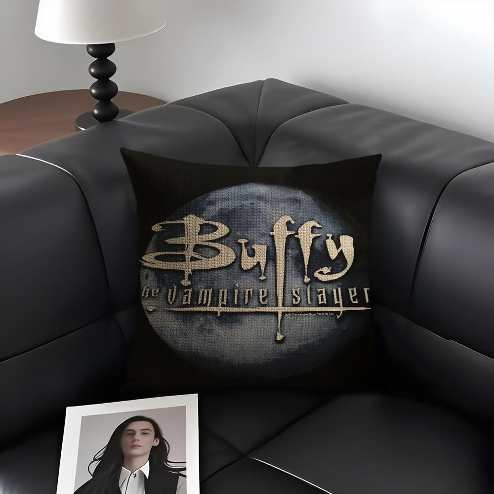 B-Buffy Vampire Slayer Cushion Cover Natural Linen Organic Fabric Double-Sided Printing Sofa Home Decor Gift Pillow Case