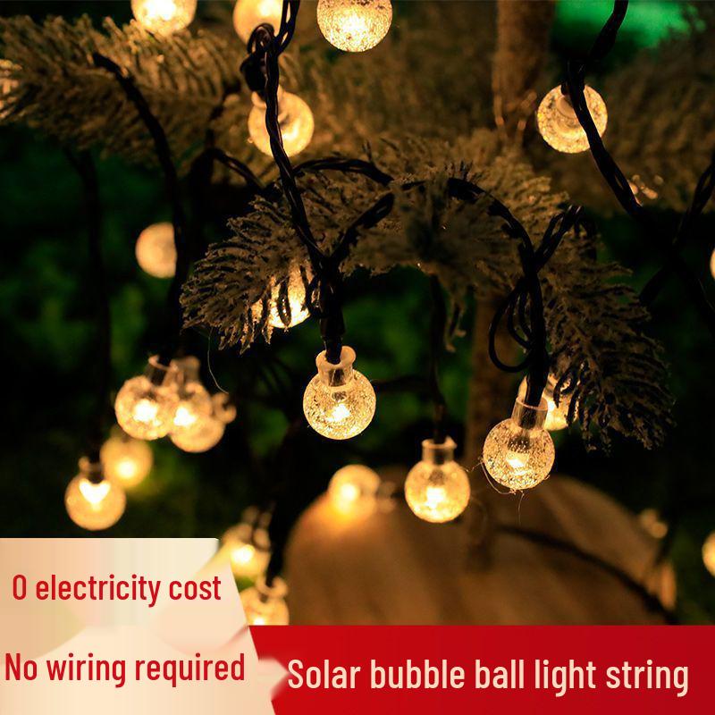 Solar LED String Lights with Multiple Power Options - Camping Fairy Lights, Green Wire, Waterproof Bubble Ball Design