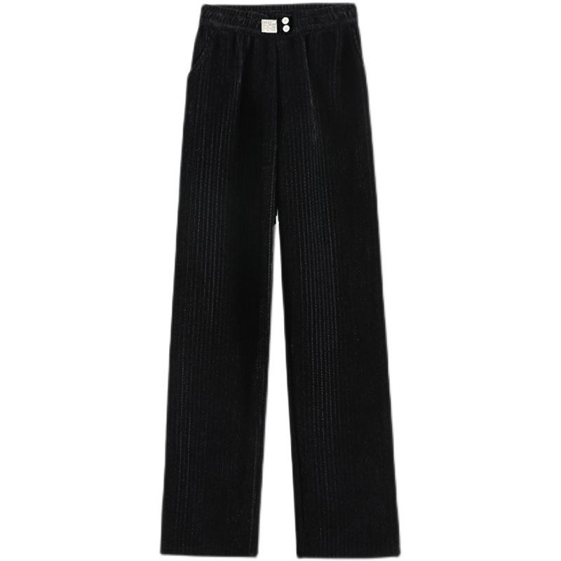 Petite 145cm Chenille Wide-Leg Fleece-Lined Pants: Women's Autumn/Winter Loose Height-Enhancing Casual Pants