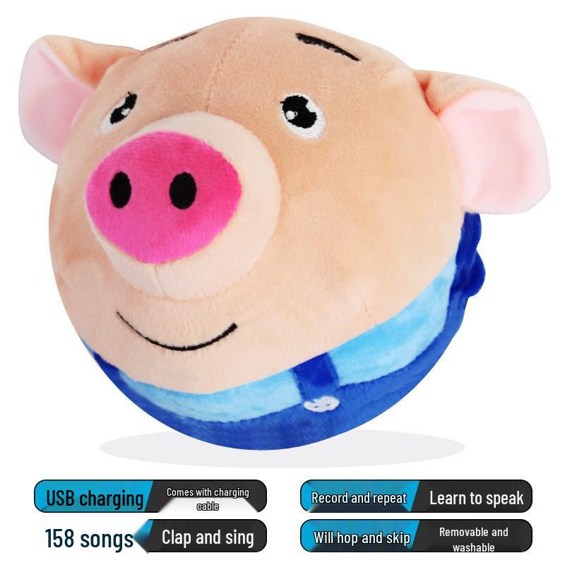Musical Seaweed Bouncing Ball: Talking Pig, Rabbit, Dog Plush Toy for Kids