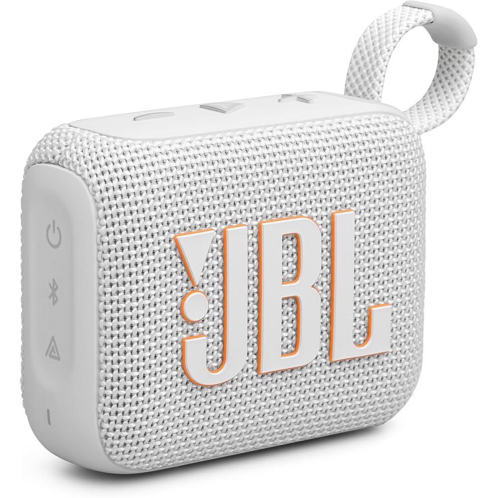 JBL GO4 Bluetooth Speaker with USB-C Charging, IP67 Dustproof and Waterproof Rating, App Compatible, Passive Radiator, Portable, White (JBLGO4WHT)