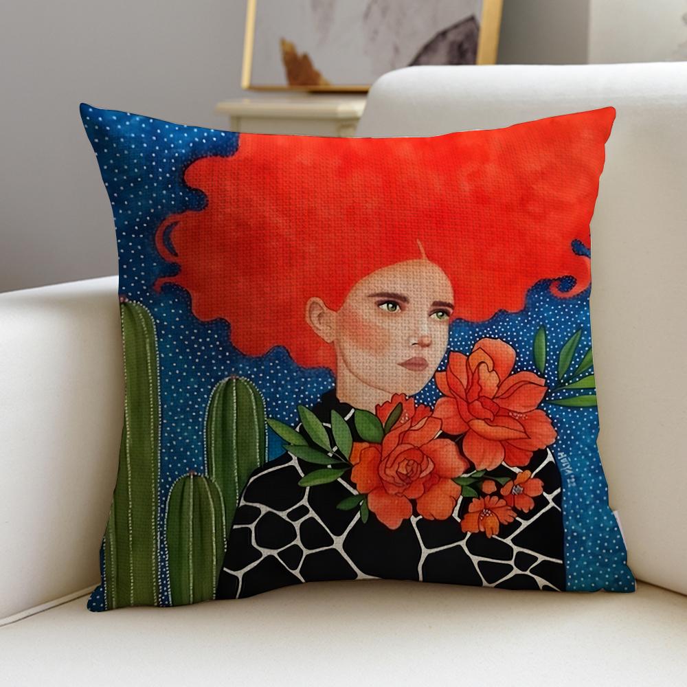 

Stylish Fashion Abstract GirlS Cushion Cover Breathable and skinfriendly linen pillowcase square removable and washable cushion 30X30cm