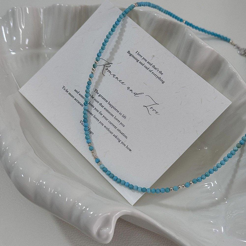 Hiba Blue Turquoise Silver Ball 925 Silver Layered Necklace