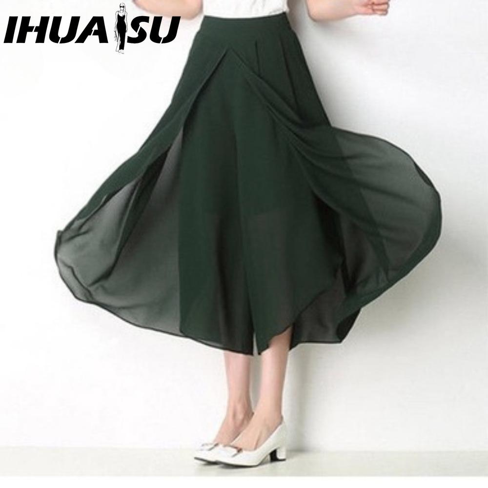 

IHUASU 4 цвета, летние брюки, свободные женские брюки длиной до щиколотки, шифоновая юбка с высокой талией, широкие брюки, брюки больших размеров XXXXXL зелёный