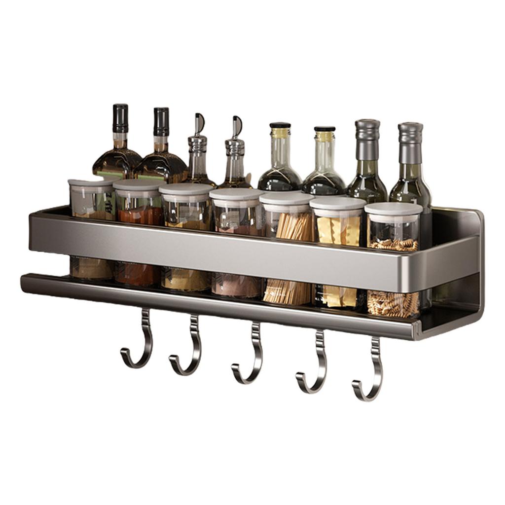 Space Saving Large Capacity Kitchen Spices Holder Wall Mount Designs Without Drilling with Hook for Organization