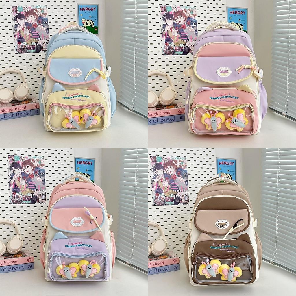 Cute Backpack For Middle School Students Nylon School Bag With Load Reduction For Education Use
