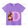 Mashas and The Bear Summer T-shirt Girl Children Tops Cute Cartoon Letters A-Z Print Clothing Short Sleeve Kids Casual Clothes